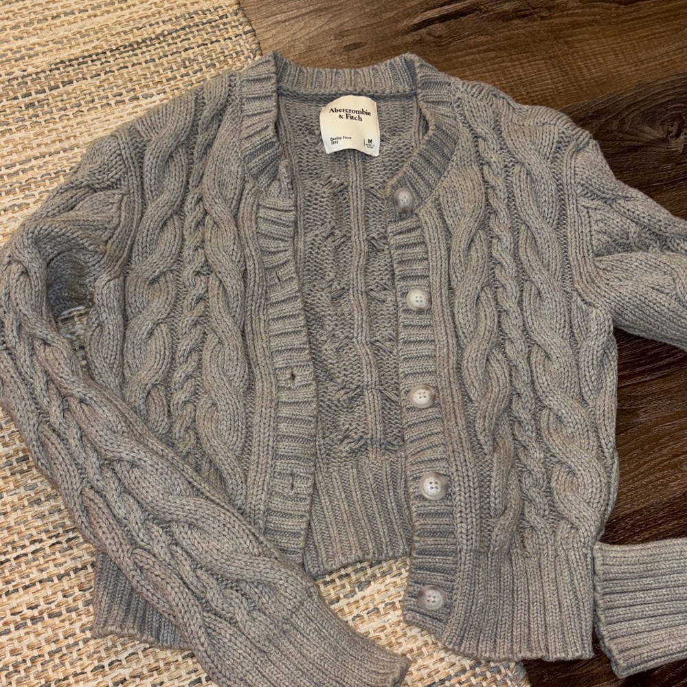 Abercrombie & Fitch Cable Knit Cardigan in Gray